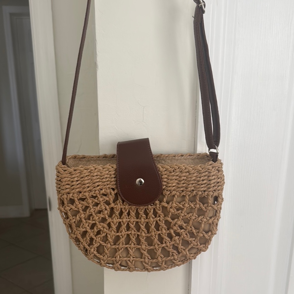 Brown Woven Crossbody Bag